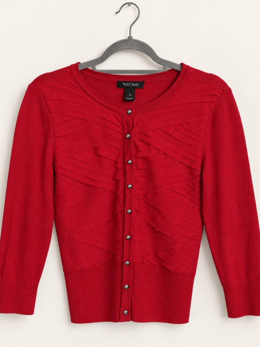 White House Black Market Red Pleated Front Button Cardigan S